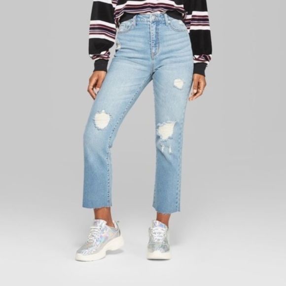 wild fable Denim - High-Rise Medium Wash Destructed Kick Flare Jeans